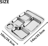 Cafeteria Mess Trays, 10 Pack Stainless Steel Three in one Dinner Plate, 10" x 14", Rectangular 5-Compartment